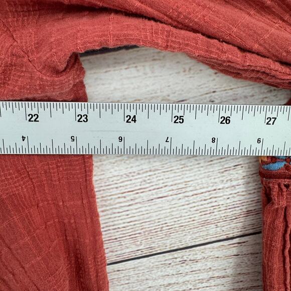 World Market BOHO Embroidered Cold Shoulder Blouse Womens L XL Brick Red - Picture 10 of 11